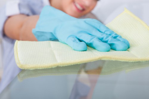 Technician inspecting carpet condition before cleaning treatment
