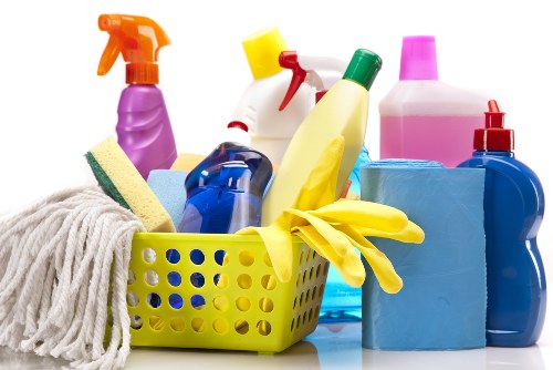 Professional carpet cleaning in a shared property with safety precautions